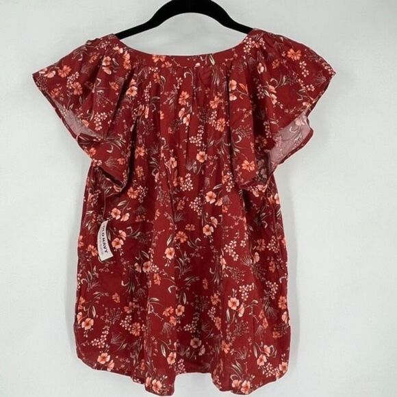NWT Set of 2 Old Navy Women's Floral Ruffle Trim Smocked Blouse Red Gold Size XS - Picture 14 of 16